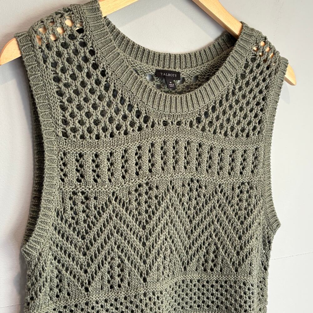 Talbots Olive Green Open-Knit Sleeveless Sweater - Picture 4 of 5